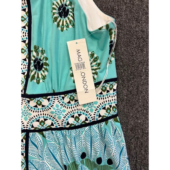 NWT Maggy London Womens Blue Aquamarine Floral Halter Neck Midi Dress Size 12 - Picture 7 of 9